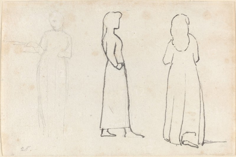 Three Sketches of a Standing Woman, c. 1790. Creator: John Flaxman.