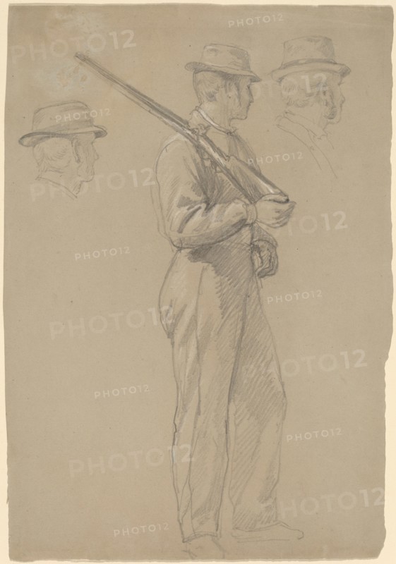 Recruit; Two Studies of Heads, c. 1862. Creator: Daniel Huntington.