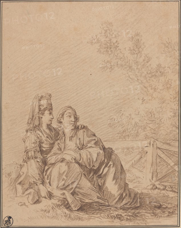 Two Russians Seated in Landscape. Creator: Jean Baptiste Le Prince.