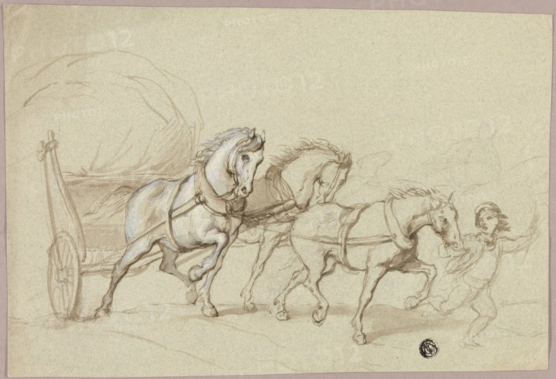 Child Leading Three Horses and Wagon, n.d. Creator: Thomas Stothard.