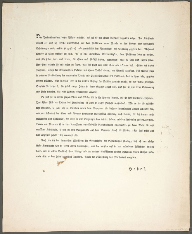 Foreward, from Zehn Blätter zu Hebels Alemannischen Gedichten, 1820.