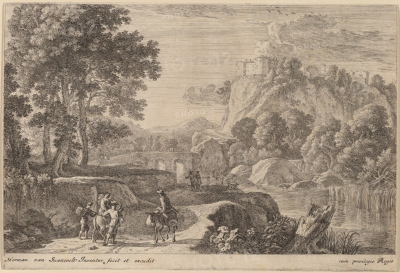 Travelers on Road to Left of a Stream. Creator: Herman van Swanevelt.