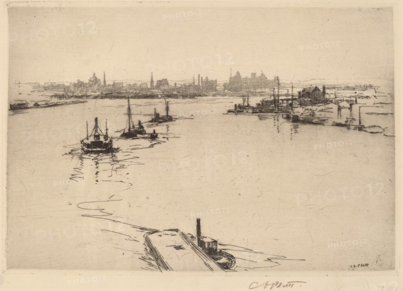 Williamsburg from the Bridge (Sketch), 1889. Creator: Charles A Platt.