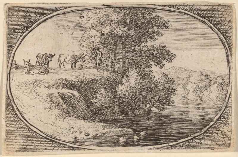 Herd of Cows on Bluff to Left of Water. Creator: Herman van Swanevelt.
