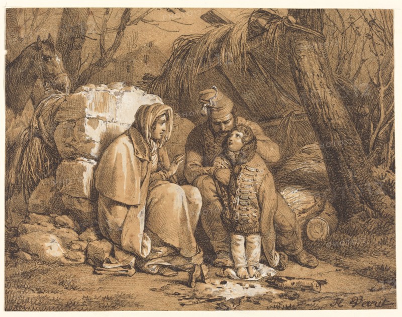 Soldier's Family Encamped, c. 1818. Creator: Emile Jean-Horace Vernet.