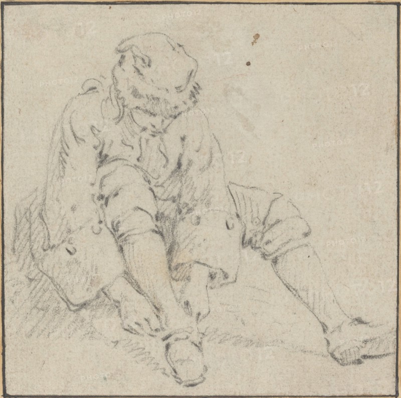 Man Pulling on His Shoe, 1761/1763?. Creator: Jean Baptiste Le Prince.