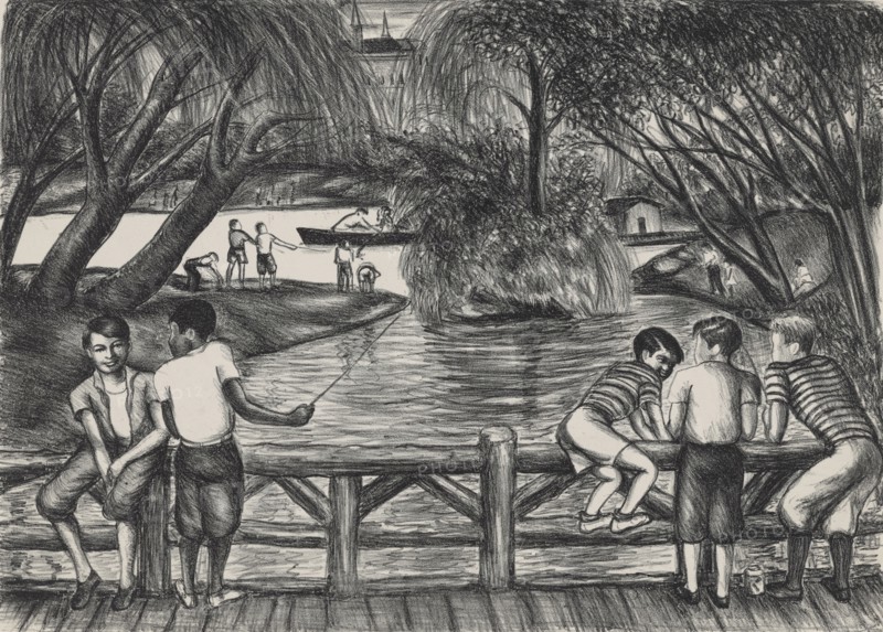 Fishing in the Park, ca.1935 - 1943. Creator: Richard William Lindsey.