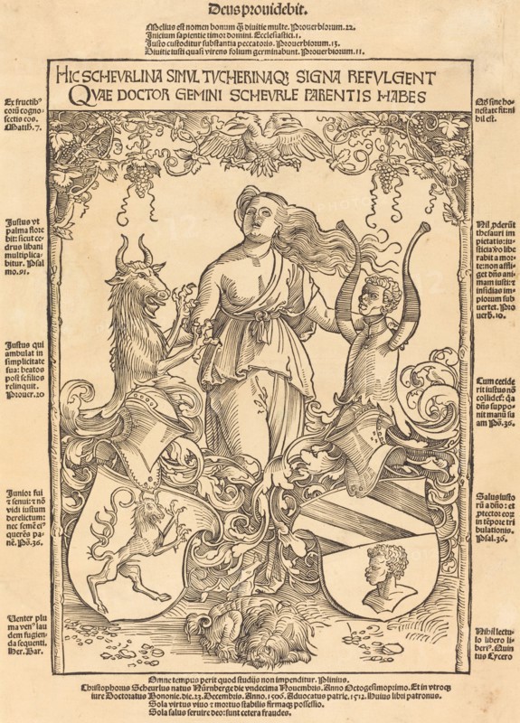 Coat of Arms of Scheurl and Tucher Families, 1512. Creator: Wolf Traut.