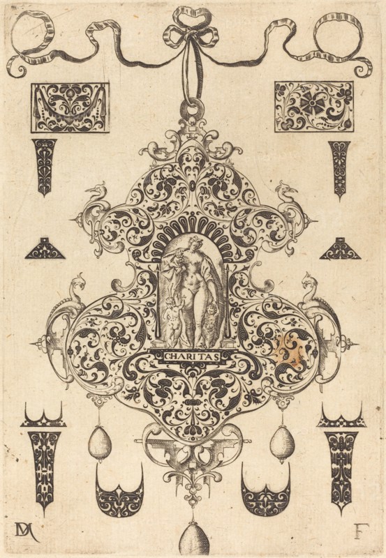 Large Pendant, Charity Standing at Centre, 1593. Creator: Daniel Mignot.