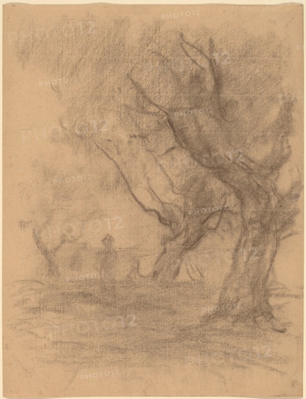 Woman Standing beneath Two Trees, c. 1877. Creator: William Morris Hunt.