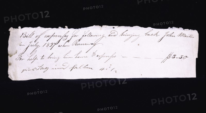 Bill for $3.50 for return of runaway slave, July 1827. Creator: Unknown.