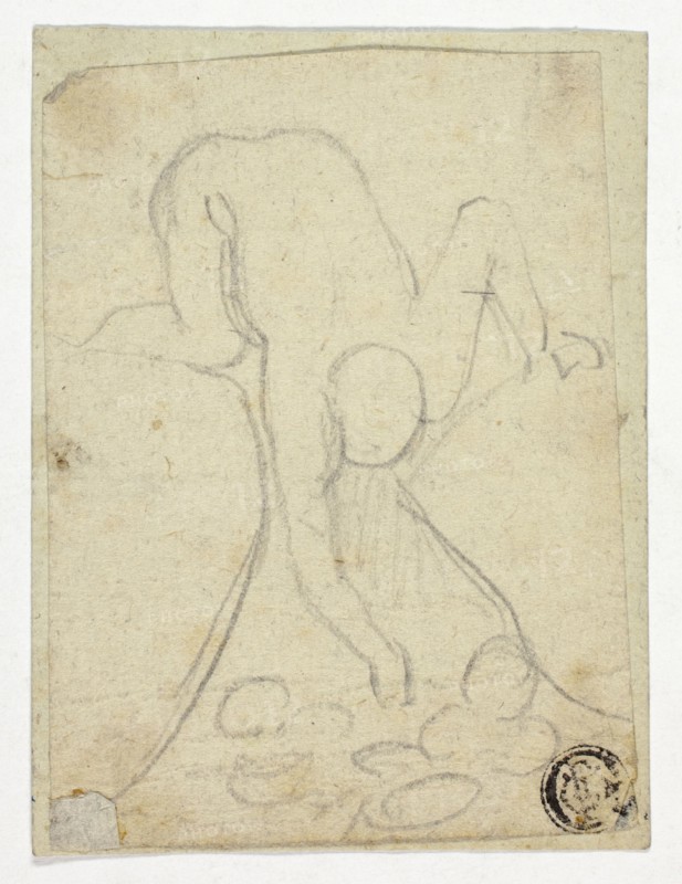 Nude Figure Reaching Down Between Rocks, c. 1800. Creator: William Blake.