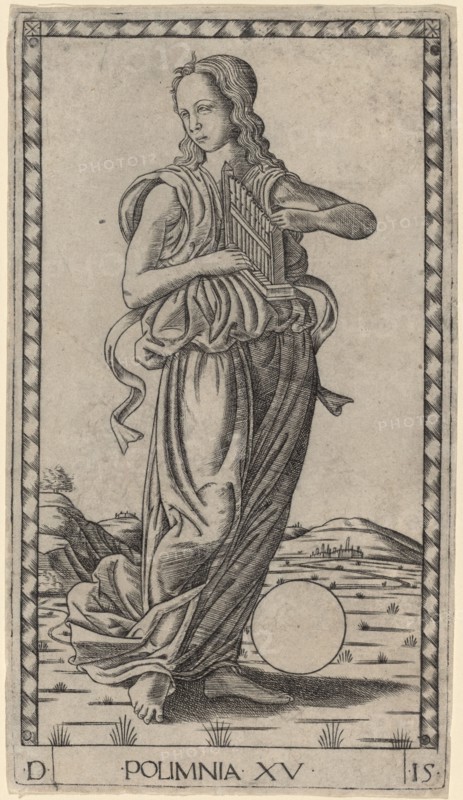 Polimnia (Polyhymnia), c. 1465. Creator: Master of the E-Series Tarocchi.