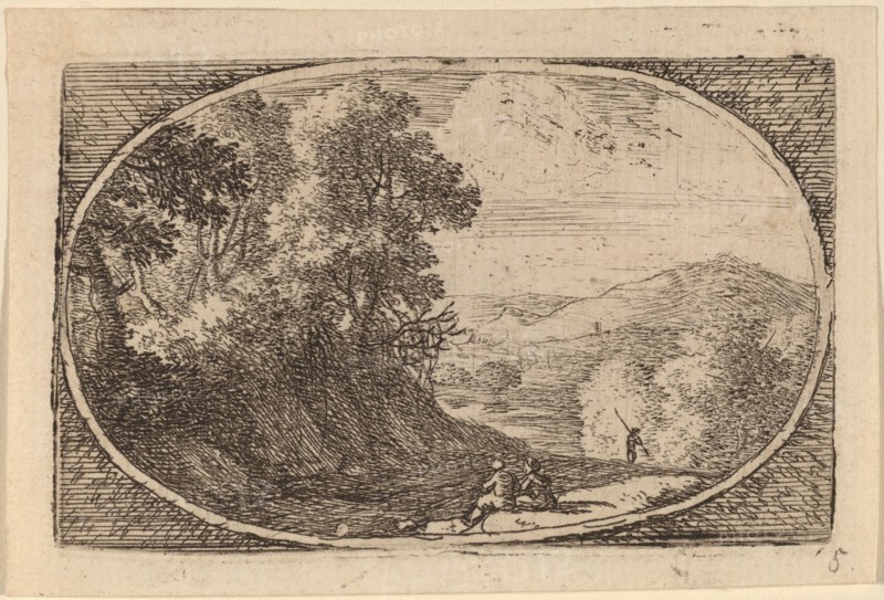 Two Figures Seated to the Right of a Road. Creator: Herman van Swanevelt.