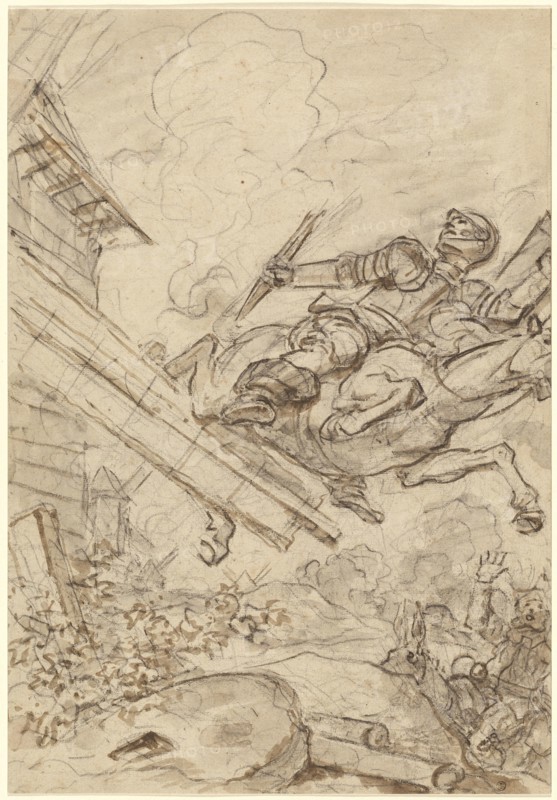 Don Quixote Attacking the Windmill, 1780s. Creator: Jean-Honore Fragonard.