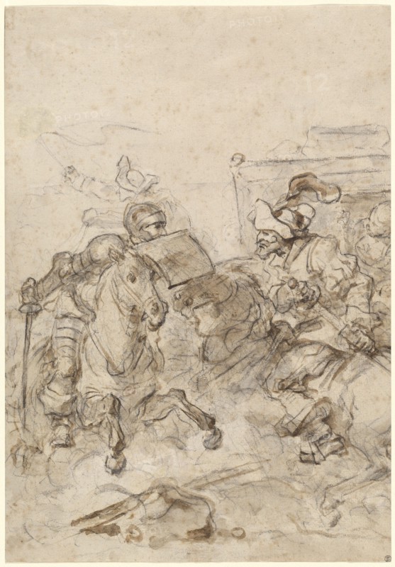 Don Quixote Attacking the Biscayan, 1780s. Creator: Jean-Honore Fragonard.
