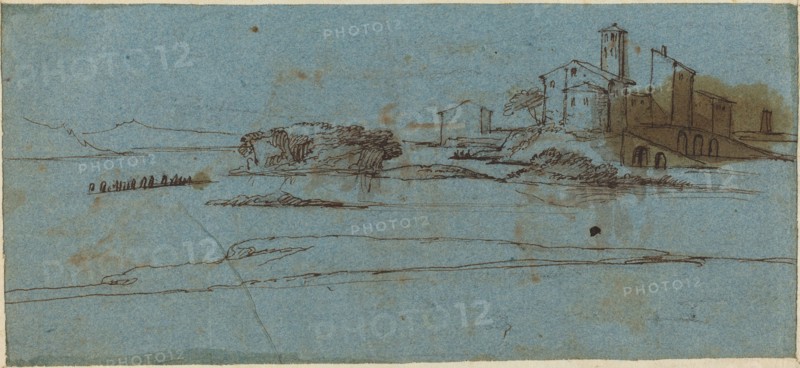 Buildings on a River Bank [verso]. Creator: Master of the Blue Landscapes.