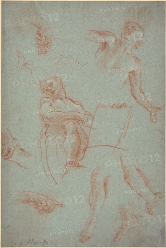 Sheet of Studies with Figures, Hands, and Feet. Creator: Agostino Masucci.