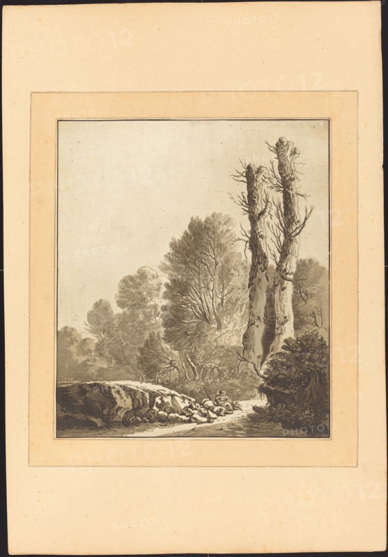 Landscape with Two Trees, published 1782. Creator: Maria Catharina Prestel.