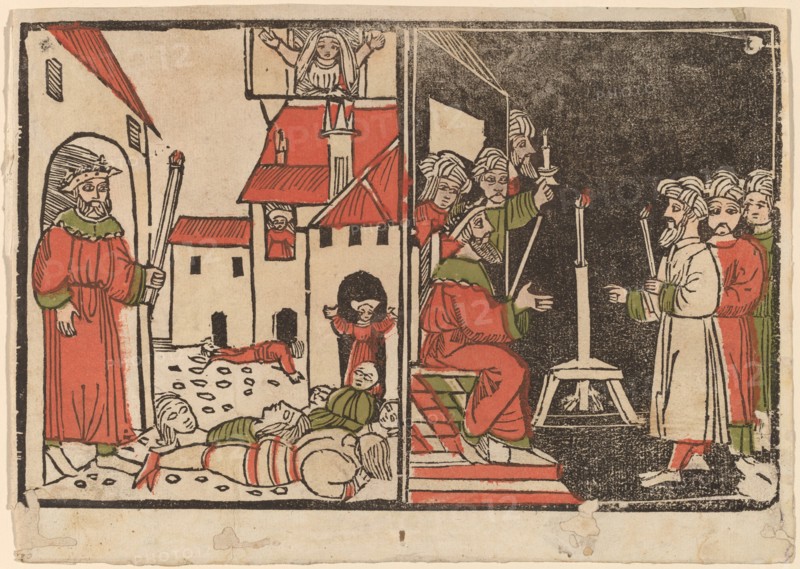 Massacre of the Firstborn and Egyptian Darkness, c. 1490. Creator: Unknown.