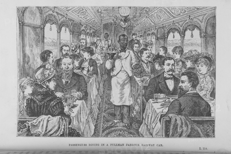 Passengers dining in a Pullman parlour railway car, 1882. Creator: Unknown.