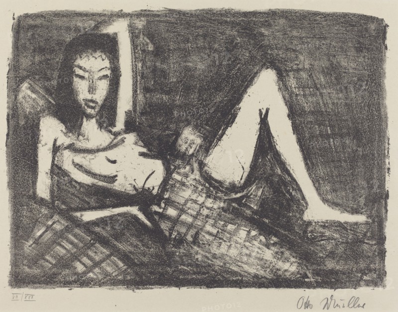 Girl on a Couch (Mädchen auf dem Kanapee), 1921/1922. Creator: Otto Mueller.