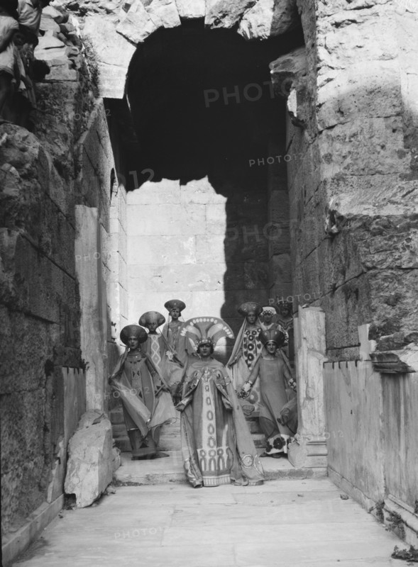 Kanellos dance group at ancient sites in Greece, 1929 Creator: Arnold Genthe.