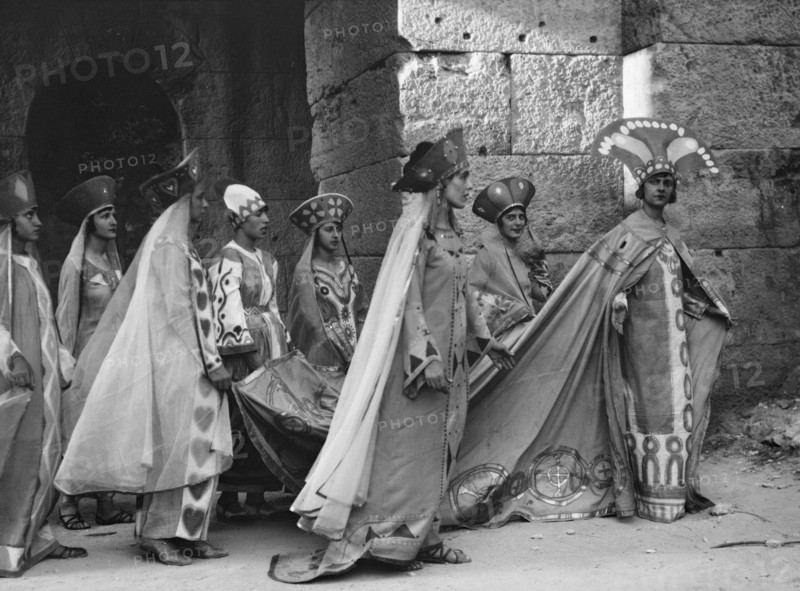 Kanellos dance group at ancient sites in Greece, 1929 Creator: Arnold Genthe.