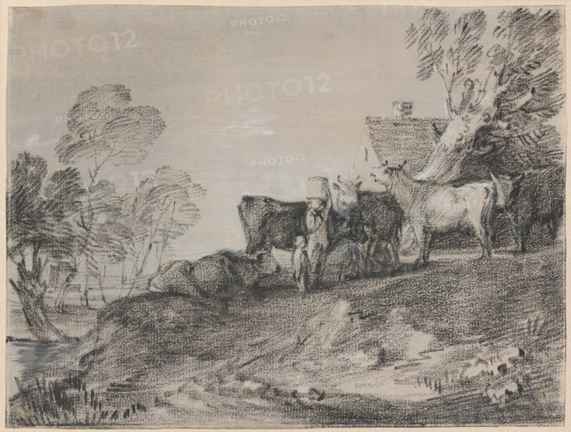 Landscape with Cattle by a Cottage, late 1770s. Creator: Thomas Gainsborough.
