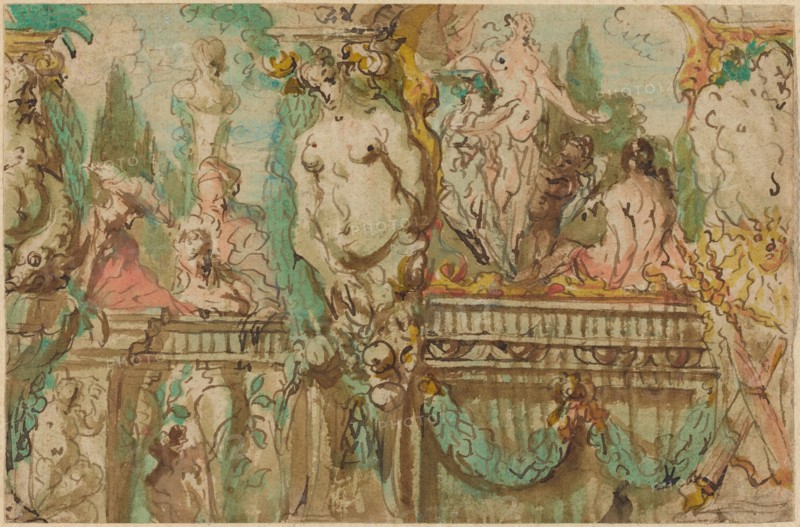A Ceiling Design with Allegorical Figures. Creator: Johann Evangelist Holzer.