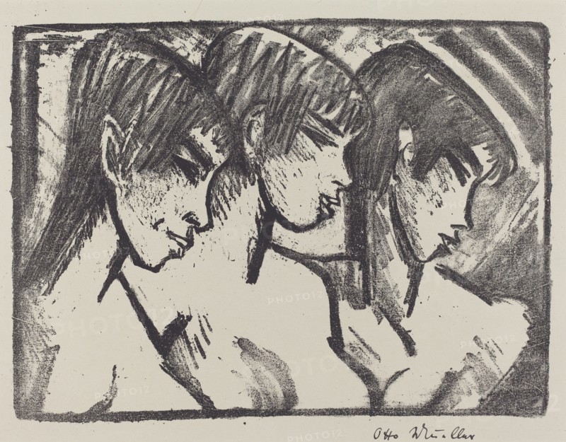 Three Girls in Profile (Drei Madchen im Profile), 1921. Creator: Otto Mueller.