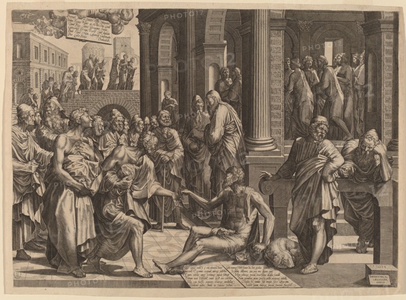 Apostles Peter and John Healing the Paralytic, 1553. Creator: Lambert Suavius.