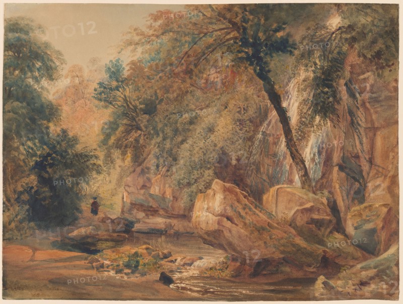 Waterfall in the Dingle at Badger Hall, probably 1841. Creator: Peter de Wint.