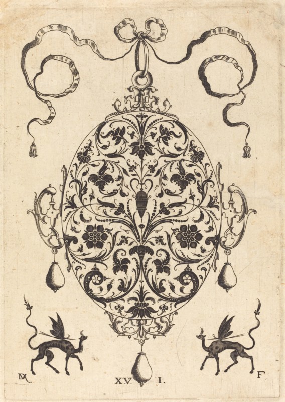 Large Pendant, Upright Oval with Floral Ornament, 1596. Creator: Daniel Mignot.
