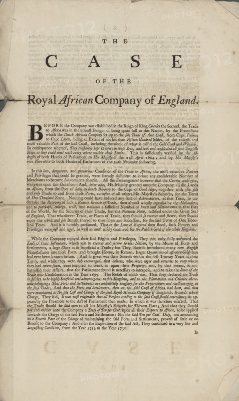 The case of the Royal African Company of England, 1747-04-30. Creator: Unknown.