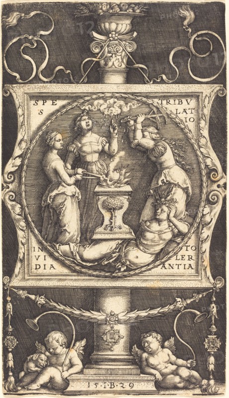 Emblem with Hope, Tribulation, Envy, and Tolerance, 1529. Creator: Master I. B..
