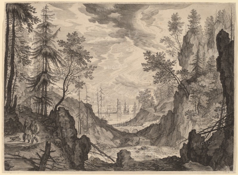 Woodland Scene with a Waterfall, probably c. 1609. Creator: Aegidius Sadeler II.