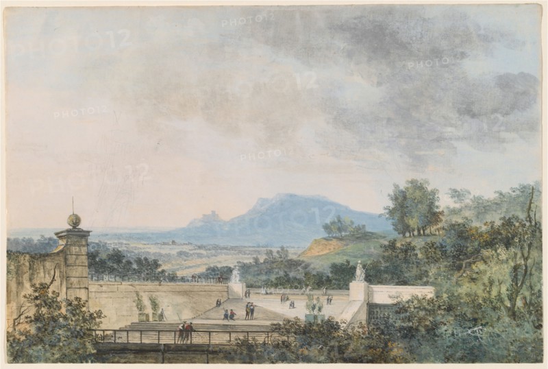 Panoramic View across a Terraced Park, 1780/1790. Creator: Louis Gabriel Moreau.