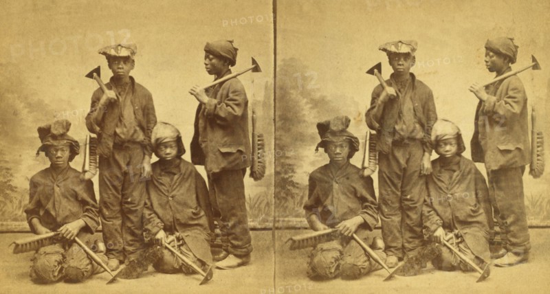 Studio portait of young chimney sweeps, (1868-1900?). Creator: O. Pierre Havens.