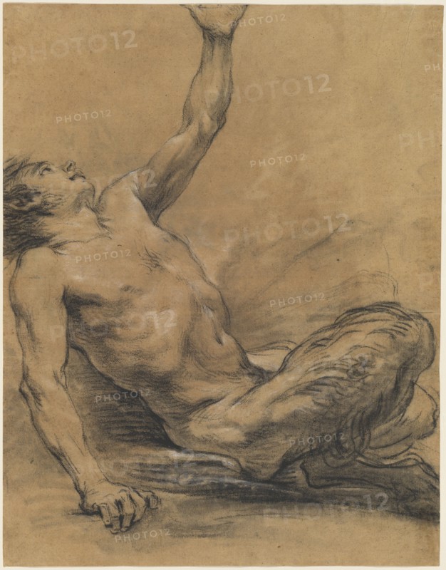 Seated Satyr Leaning Backward [recto], 1758/1765. Creator: Jean-Baptiste Deshays.