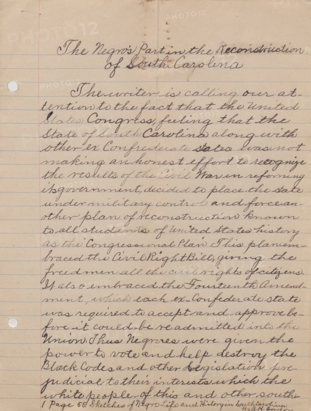 The Negro's Part in the Reconstruction of South Carolina, 1940. Creator: Unknown.