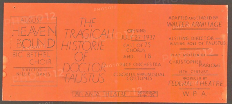 Poster from Atlanta production of Dr. Faustus (Theater), [193-]. Creator: Unknown.