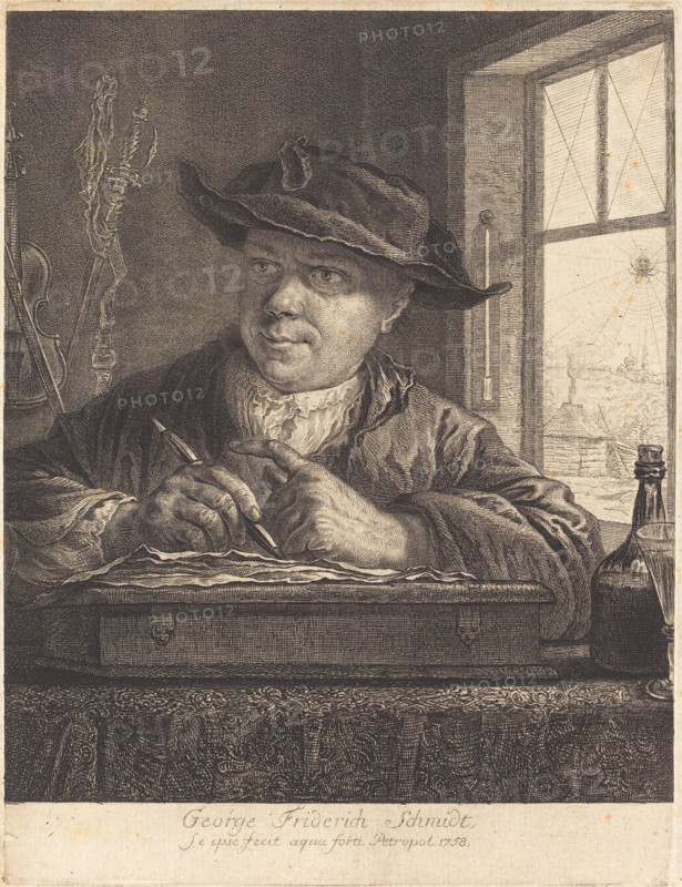 Self-Portrait with a Spider in the Window, 1758. Creator: Georg Friedrich Schmidt.