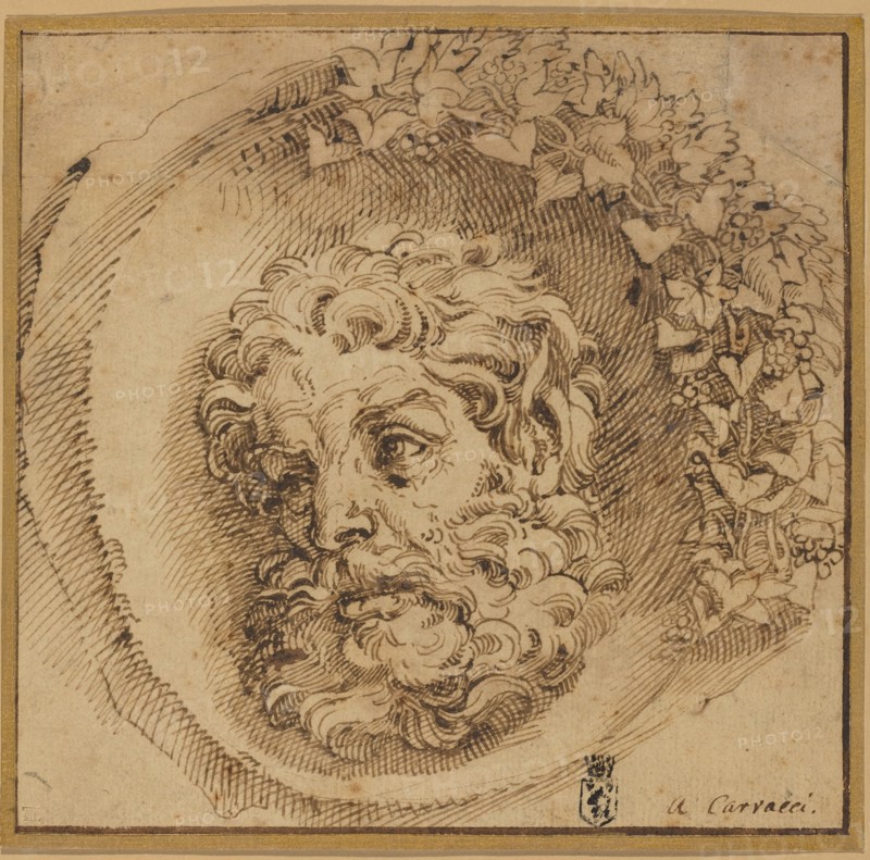 Head of a Faun in a Concave Roundel, probably c. 1595. Creator: Agostino Carracci.