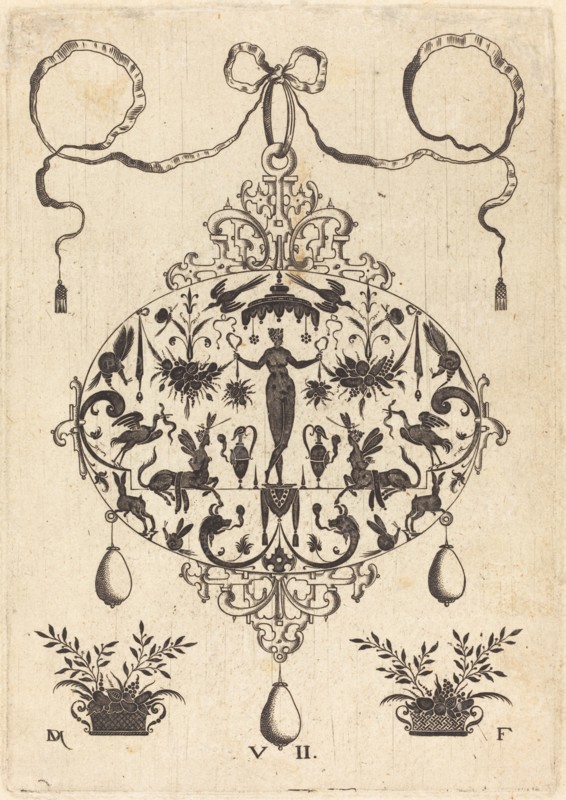 Large Pendant, Flora Standing, Holding a Fruit Garland, 1596. Creator: Daniel Mignot.