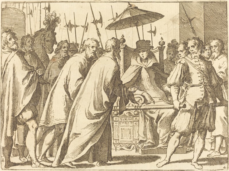 Margaret of Austria Being Carried in a Chaise, 1612. Creator: Raffaello Schiaminossi.