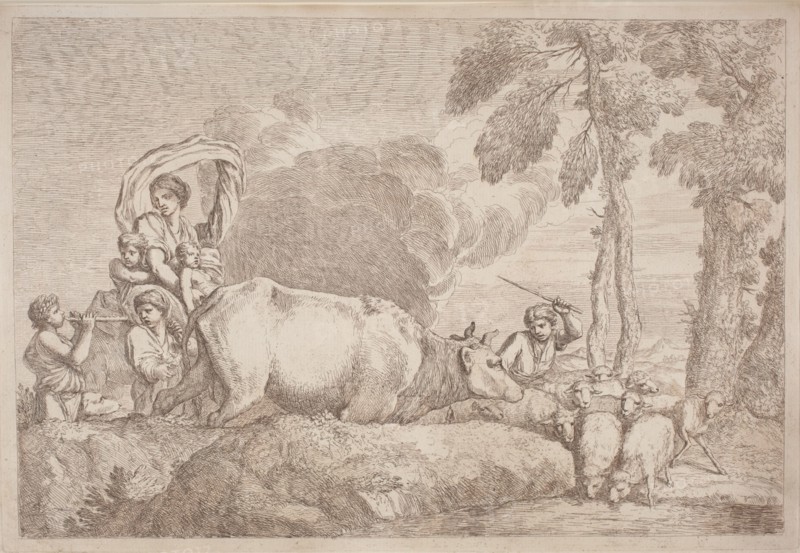A Woman with Two Children on Horseback, 1758/1759. Creator: Gaetano Gherardo Zompini.