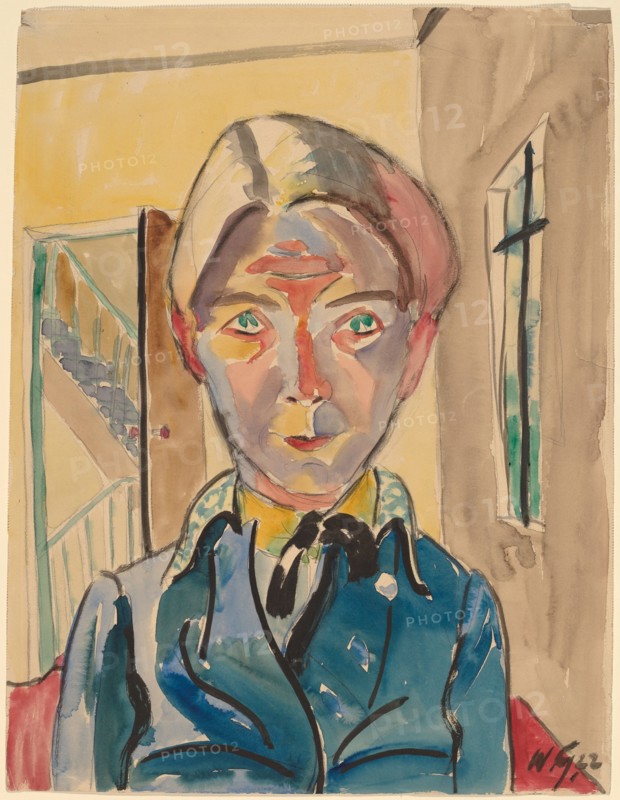 Self-Portrait in Front of Stairs (Selbst vor Treppe), 1922. Creator: Walter Gramatté.
