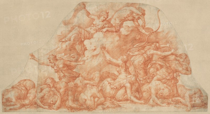 Diana and Apollo Slaughtering the Children of Niobe, c. 1550. Creator: Pirro Ligorio.