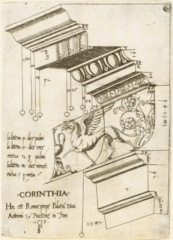 Entablature from the Temple of Antoninus and Faustina, Rome, 1537. Creator: Master PS.
